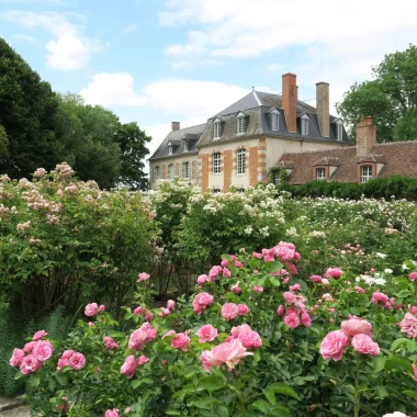 Les roses au premier plan au jardin de la Javelière